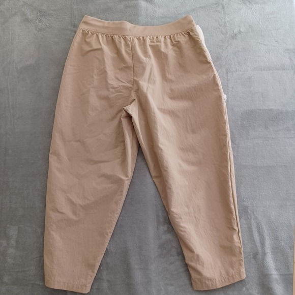 Nike Sherpa Teddy Pockets Cropped High Rise Jogger Pants Tan Relaxed Fit Sz XL - Picture 2 of 10
